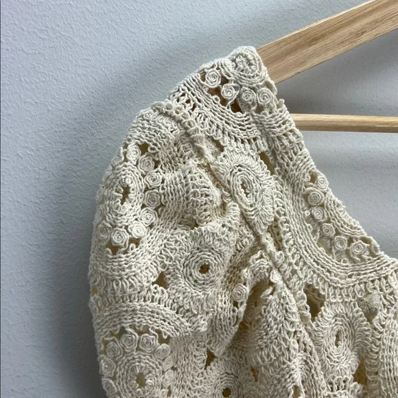 Zara Crochet Lace Crop Top Cream Cropped Womens Medium Victorian Cottagecore - Picture 7 of 8